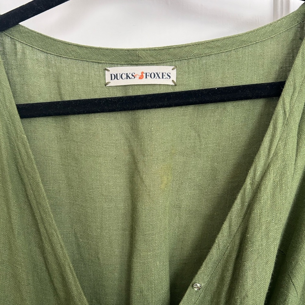 Green Linen Wrap Dress - Picture 9 of 11